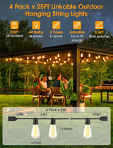 100FT(4x25FT) Outdoor String Lights, Patio Lights with 40+4 LED Dimmable Waterproof Linkable ST38 Edison Bulbs for | Lumora