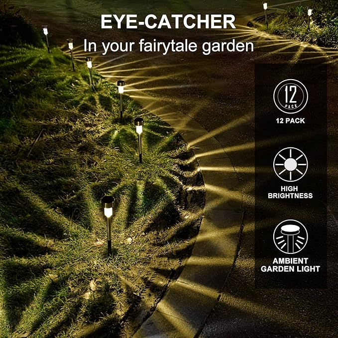 Solar Lights Outdoor Waterproof, Stainless Steel LED Landscape Lighting, Solar Garden Lights, Outdoor Valentines Day Decorations for Yard, Pathway, Walkway, Patio, Lawn - 16 Pack (Warm White)