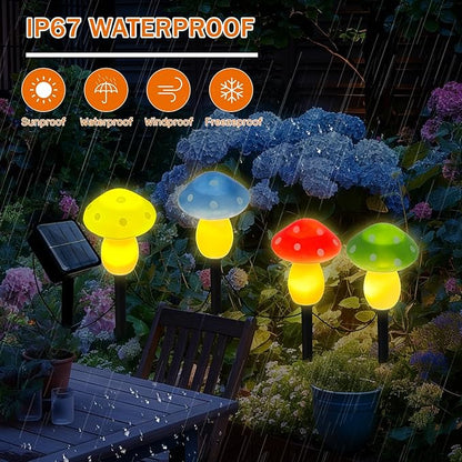 4Pcs Mushroom Solar Lights Outdoor, Waterproof Fairy Houses Light Mushroom Garden Decor Decorative Solar Powered Garden Stake Lights for Outside Lawn Walkway Patio Yard (Red/Yellow/Green/Blue)