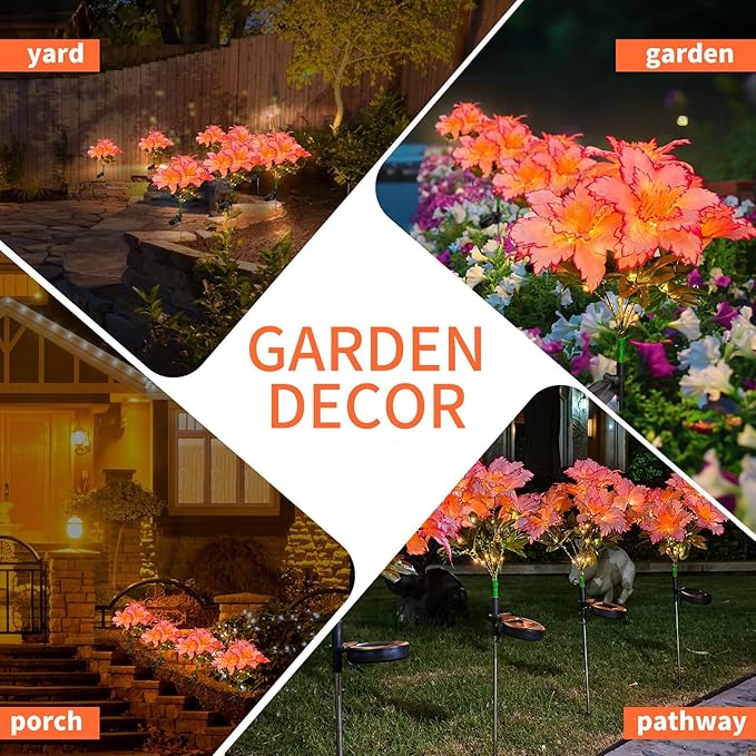 Neporal Solar Flowers Outdoor Waterproof Rhododendron, Garden Solar Lights Decorative 4PK 7-Stem, 2 Decor Lighting | Lumora
