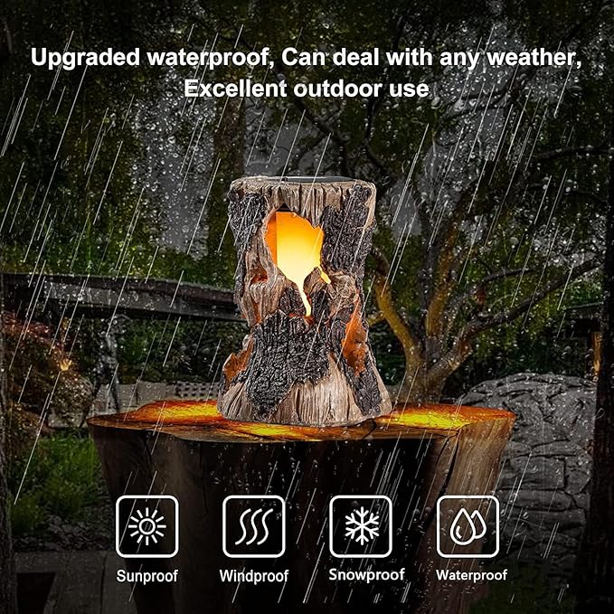 Solar Garden Lights, Flickering Stump Solar Flame Lantern Light Waterproof, Outdoor Stump On Fire Torch Light, Solar Powered Landscape Decoration Lighting for Patio Pathway Deck Yard (Natural)