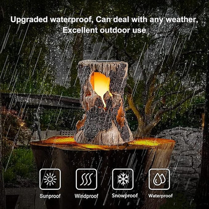 Solar Garden Lights, Flickering Stump Solar Flame Lantern Light Waterproof, Outdoor Stump On Fire Torch Light, Solar Powered Landscape Decoration Lighting for Patio Pathway Deck Yard (Natural)