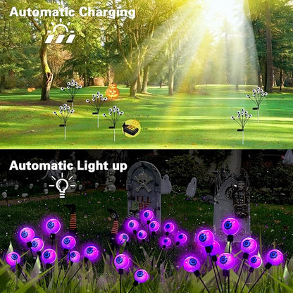 Garden Lights Solar Outdoor Halloween Decoration,2 Packs Total 16 LED Halloween Eyeballs Lights for Garden Yard Pathway Halloween Swaying Waterproof Decor- Purple