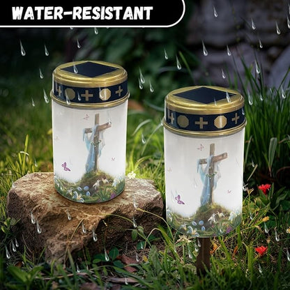 Cross and Butterfly Cemetery Lights for Grave,Solar Outdoor Lights Garden Lights Solar Stake Lights Waterproof Pathway Light Lantern Solar Walkway Lights Outdoor Landscape Lighting Spotlight