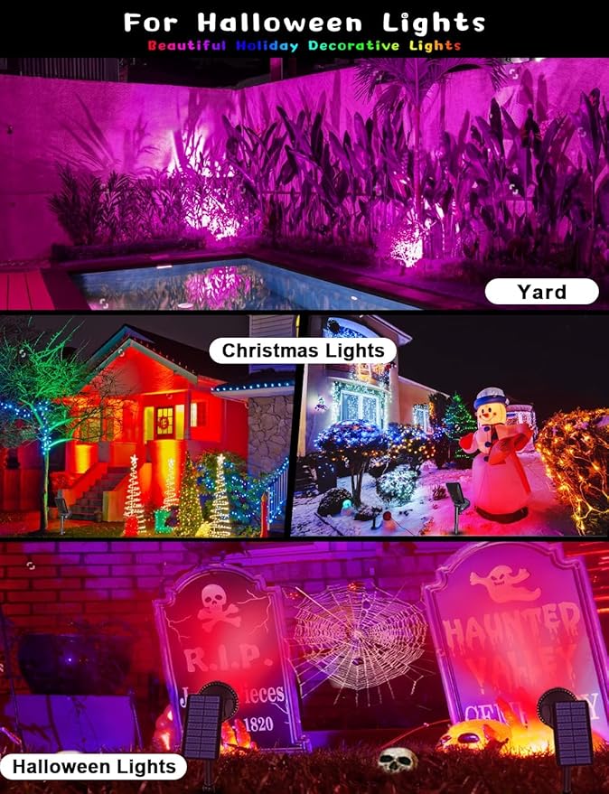 Solar Spot Lights Outdoor, 9 Color Modes, 18 LED Spotlight, 600LM Landscape Lights, Solar Powered for Garden, Yard | Lumora