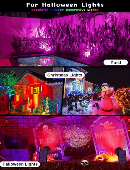 Solar Outdoor Lights, 9 Modes Color Changing 18 LED Halloween Solar Spot Lights Outdoor Waterproof Spotlight Landscape Light Solar Powered for Garden Yard Tree Flag Patio Christmas(2 Pack)