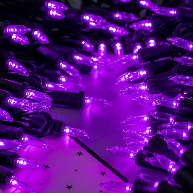 YULETIME 200 Purple LED Christmas Lights with Black Wire, Pack of 2 Strands 33 Feet 100 Lights UL Certified Holiday String Light Set