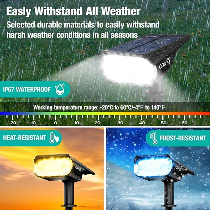 68 LEDs RGB Solar Spot Lights, 1000 Lumens 9 Lighting Modes Color Changing Solar Outdoor Lights, IP67 Waterproof | Lumora