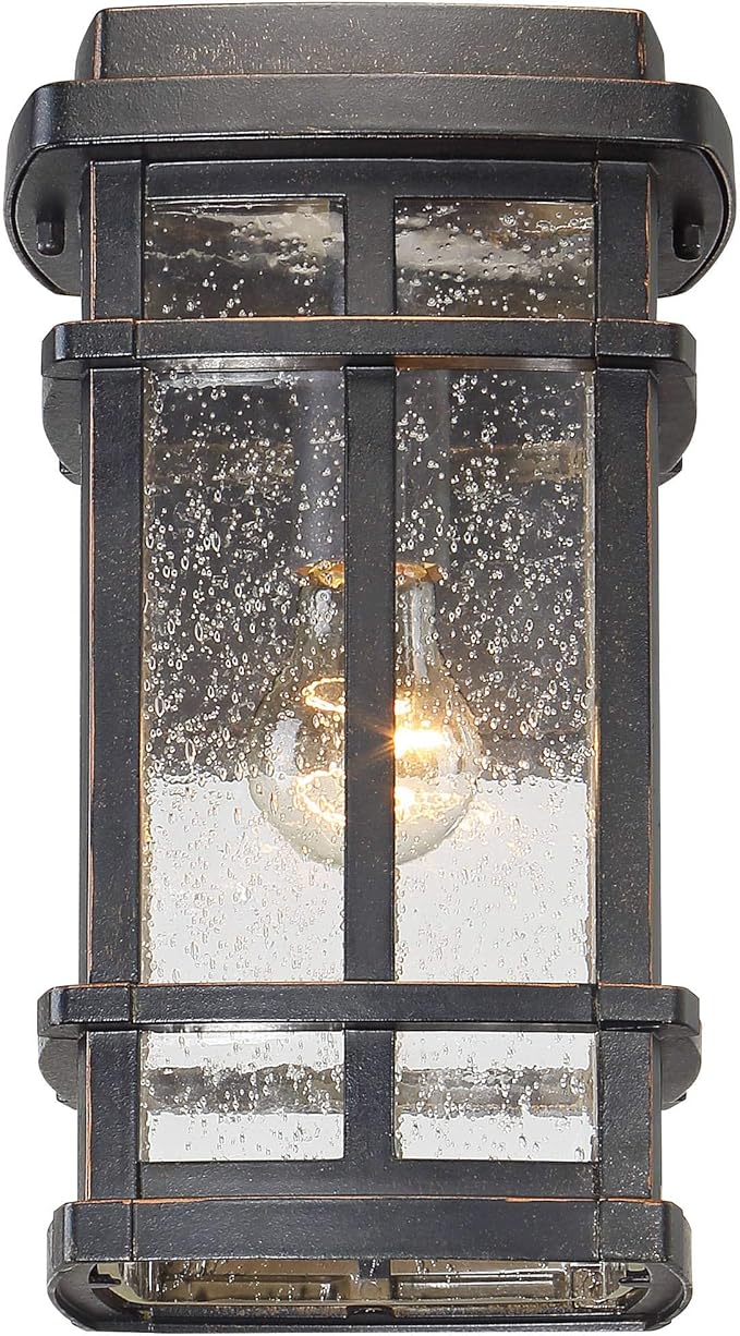 John Timberland Neri Mission Outdoor Wall Light Sconce Fixture Oil Rubbed Bronze 12 1/2" Clear Seedy Glass Decor | Lumora