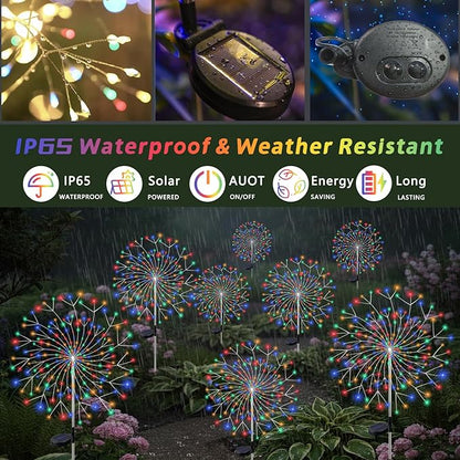 Solar Garden Lights Outdoor, 210 Led & 8 Modes Solar Firework Lights Decorative Waterproof Solar Fairy Fireworks Sparklers Light for Outside Yard Pathway Walkway Balcony Patio Decor,4Pack
