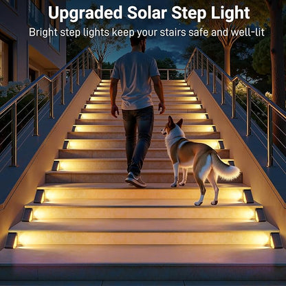 Solar Step Lights for Outside, 6 Pack Bright LED Spot Lens Triangle Solar Stair Light Outdoor Waterproof, Outdoor Deck Lights for Yard Porch Patio Driveway Railing, Warm White
