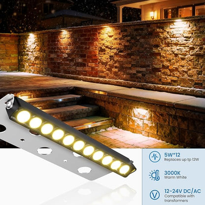 ZZXX All-in-One Retaining Wall Lights with Transformer, 2700K Hardscape Lighting, Low Voltage Landscape Lighting, IP68 Waterproof Outdoor Step Lights Fence Decor for Patio Stairs, 3W Lights 12-Pack