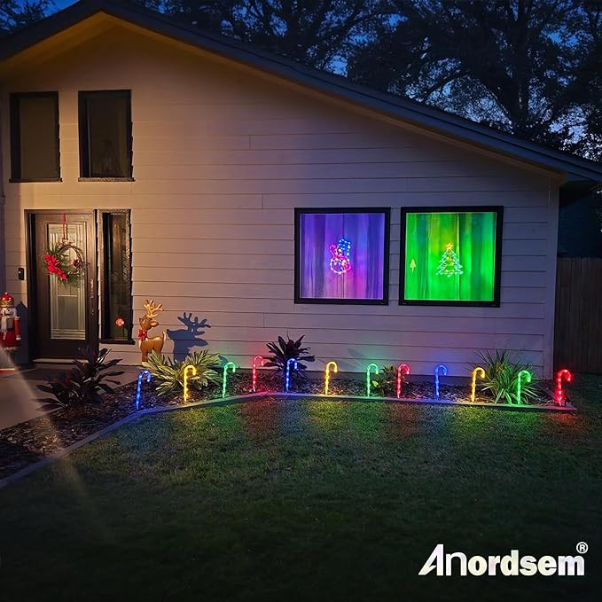 Anordsem Solar Christmas Decorations Outdoor: 12 Pack Candy Cane Stake Lights - 21" Waterproof LED 8 Colorful Lighting Models for Pathway Yard Patio Xmas Decor - 2026 New Year Gifts for Homeowners