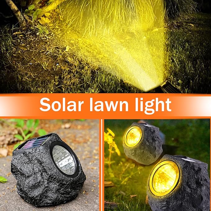 Solar Rock Lights for Outside 2PCS Waterproof Realistic Stone Solar Spotlight with LED Warming Lighting Solar Ground Lights for Pathway Walkway Yard Garden Decorations, Solar Rocks, Style 1