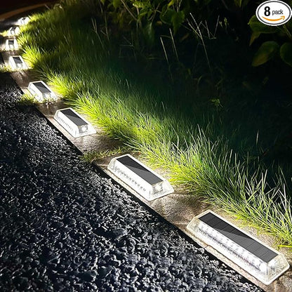 Lacasa Solar Driveway Lights 8 Pack, White LED Outdoor Deck Dock Lights, Auto ON/Off at Dusk, Waterproof Step Pathway Marker Light for Stairs, Sidewalk, Garden, Yard