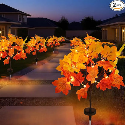 Solar Garden Lights Outdoor,2Pack Artificial Solar Fall Lighted Maple Tree,40LED With Maple Leaf Solar Stake Lights Outdoor,Thanksgiving Gift，Solar fall lights,for Yard Pathway,Thanksgiving Decoration