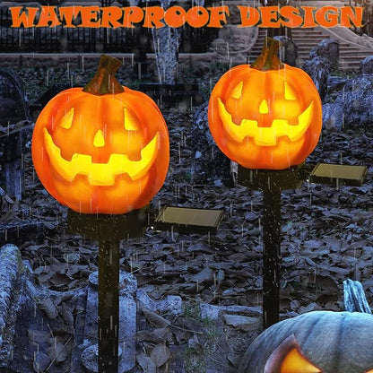 Retisee Halloween Solar Lights Pumpkin Pathway Waterproof Outdoor Pumpkin Decor Jack O Lantern Solar Lights for Orange Yard Patio Garden(4 Pack)
