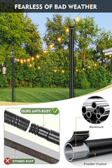 FEED GARDEN String Light Poles for Outside,10FT Metal Poles for Outdoor String Lights, Stand Poles for Deck | Lumora
