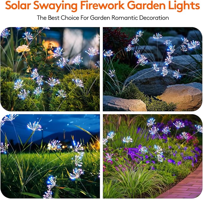 Solar Garden Lights, Firework Starburst Ground Plug Lights 2 Packs, 160 LED Solar Powered Waterproof Firefly Light for Outdoor Garden, Patio, Yard, Flowerbed Decor, Colorful