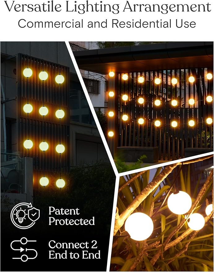 Brightech Bundle: 27 ft Solar String Lights, 1W Soft White + 30 ft Orb Plug in String Lights Warm White | Lumora