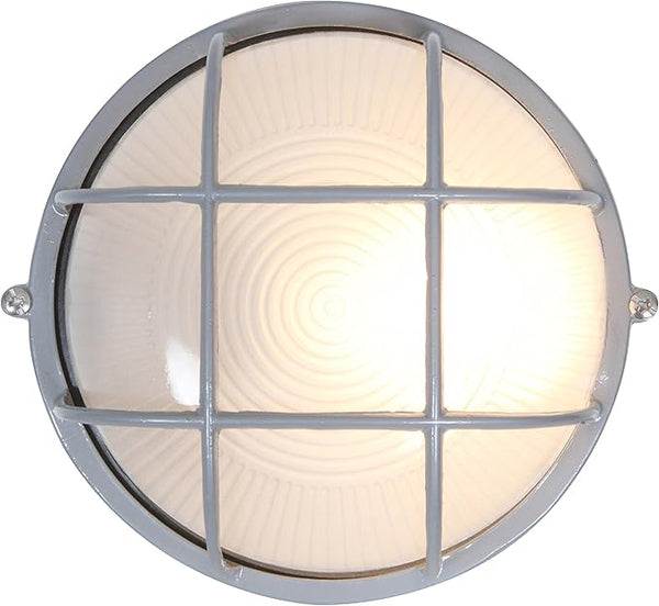Nauticus - Round 7"dia Wet Location Bulkhead - Satin Finish - Frosted Glass Shade - Outdoor Wall Light | Lumora