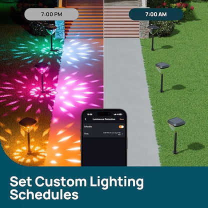 Linkind Smart Solar Pathway Lights SP6, in-App Pattern Switching Solar Lights Outdoor, USB&Solar Charging St. Patrick's Day Lights, Cool/Warm White/Color-Changing Lighting for Yard, Patio, 4 Pack
