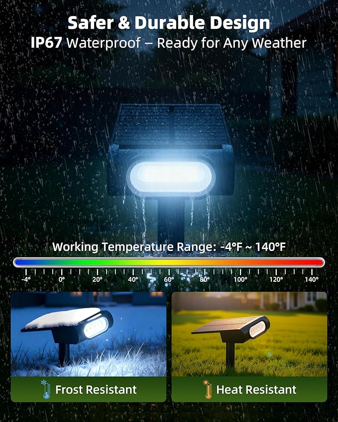 EZVALO Solar Spot Lights Outdoor IP67 Waterproof, Adjustable Solar Landscape Lights, 3 Lighting Modes Solar | Lumora