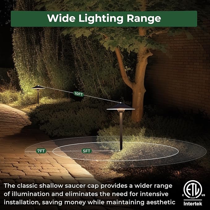 Gardencoin Low Voltage Pathway Lights (8.5'' Shade, 21.5'' Tall)，12V Outdoor LED Landscape Path Lights Wired, Aluminum Pathway Lighting with 3W 2700K Replaceable Bulb for Walkway Garden Yard, 12 Pack