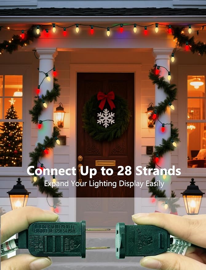 25FT C7 LED Christmas Lights Outdoor, Vintage Red and White Christmas String Lights with 27 Bulbs (2 Spare), UL Listed Waterproof Plug-in Patio Lights for Tree Yard Party Xmas Decoration
