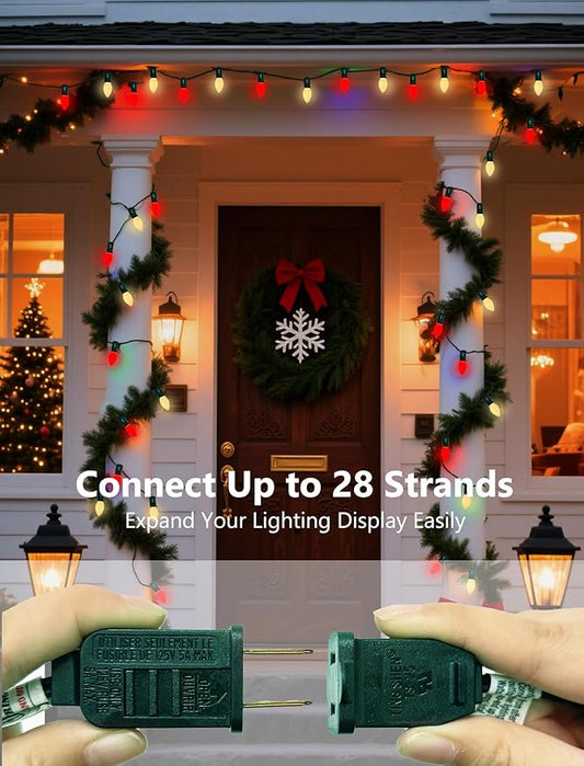25FT C7 LED Christmas Lights Outdoor, Vintage Red and White Christmas String Lights with 27 Bulbs (2 Spare), UL Listed Waterproof Plug-in Patio Lights for Tree Yard Party Xmas Decoration