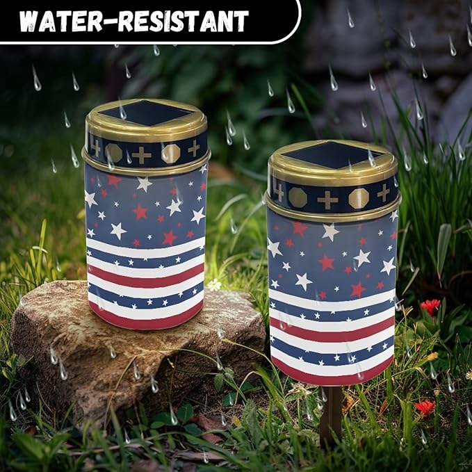 Cemetery Solar Lights for Grave USA Flag Design Eternal Lights for Cemetery Grave Decorations