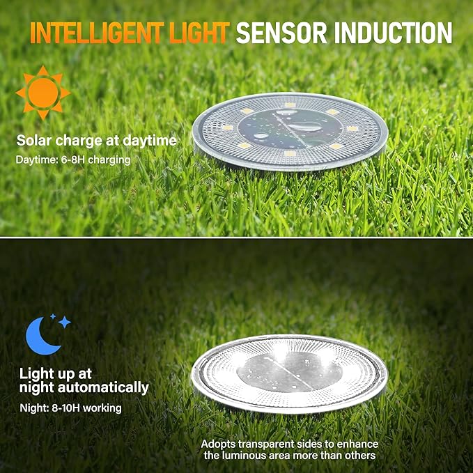 Siatom Solar Ground Lights 12 Pack, IP68 Waterproof Solar In-Ground Light for Outdoor, Flat Landscape Lighting | Lumora