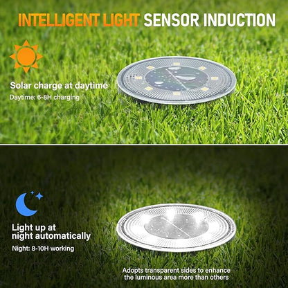 Siatom Solar Ground Lights 8 Pack, IP68 Waterproof Solar In-Ground Light for Outdoor, Flat Landscape Lighting, Garden Disc Light for Pathway, Walkway, and Yard - 8 Pcs (Cool White)