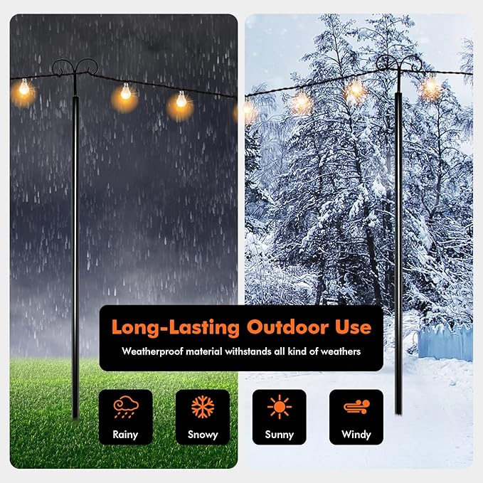 Goplus String Light Pole for Outside, 2 Pack 10ft Outdoor Metal Poles with Hooks for Hanging String Lights, Heavy | Lumora