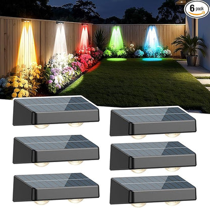 Solar Fence Lights, Fence Lights Solar Powered Warm/Cool White and RGB Colors Changing Outdoor Solar Lights IP65 Waterproof for Yard Garage Backyard Railing Step Patio Pool - 6Pack
