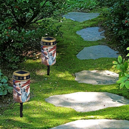 American Flag Solar Outdoor Lights, Statue of Liberty Waterproof Solar Pathway Lights,Auto On/Off Solar Lights, Cemetery Lights for Grave