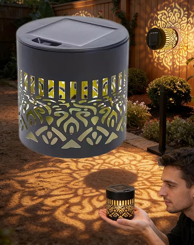 Decorative Solar Mandala Lights Outdoor, 3.34in Metal Solar Powered Outdoor Deck Step Wall Lights with Soft Warm Glow, Mandala Theme Fence Light for Garden Patio Backyard Decor(1Pcs)