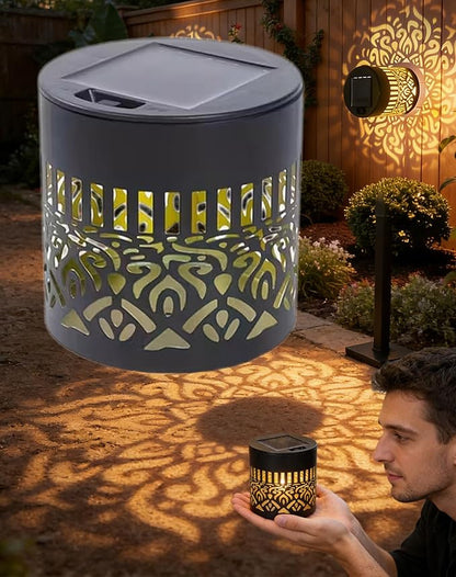 Decorative Solar Mandala Lights Outdoor, 3.34in Metal Solar Powered Outdoor Deck Step Wall Lights with Soft Warm Glow, Mandala Theme Fence Light for Garden Patio Backyard Decor(1Pcs)