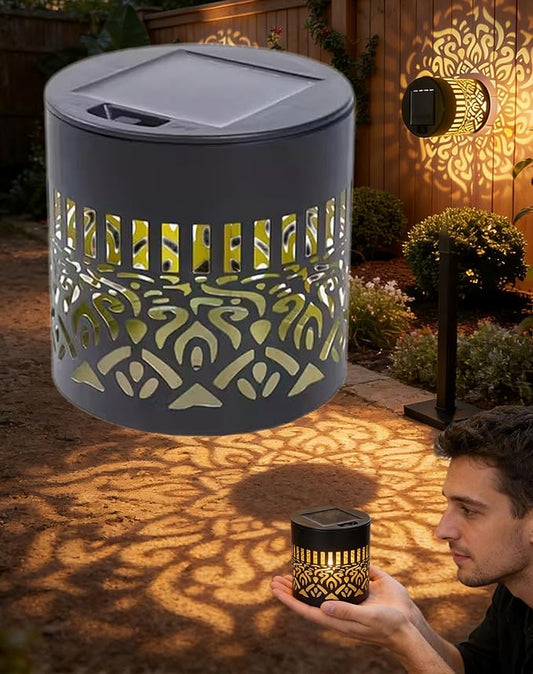 Decorative Solar Mandala Lights Outdoor, 3.34in Metal Solar Powered Outdoor Deck Step Wall Lights with Soft Warm Glow, Mandala Theme Fence Light for Garden Patio Backyard Decor(1Pcs)
