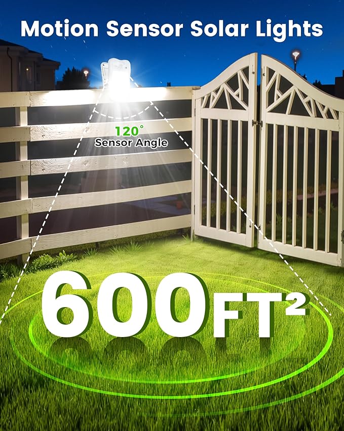 Clip on Solar Lights for Fence, 3 Modes Solar Motion Lights Outdoor Waterproof, 60LEDs 500LM Portable Security | Lumora