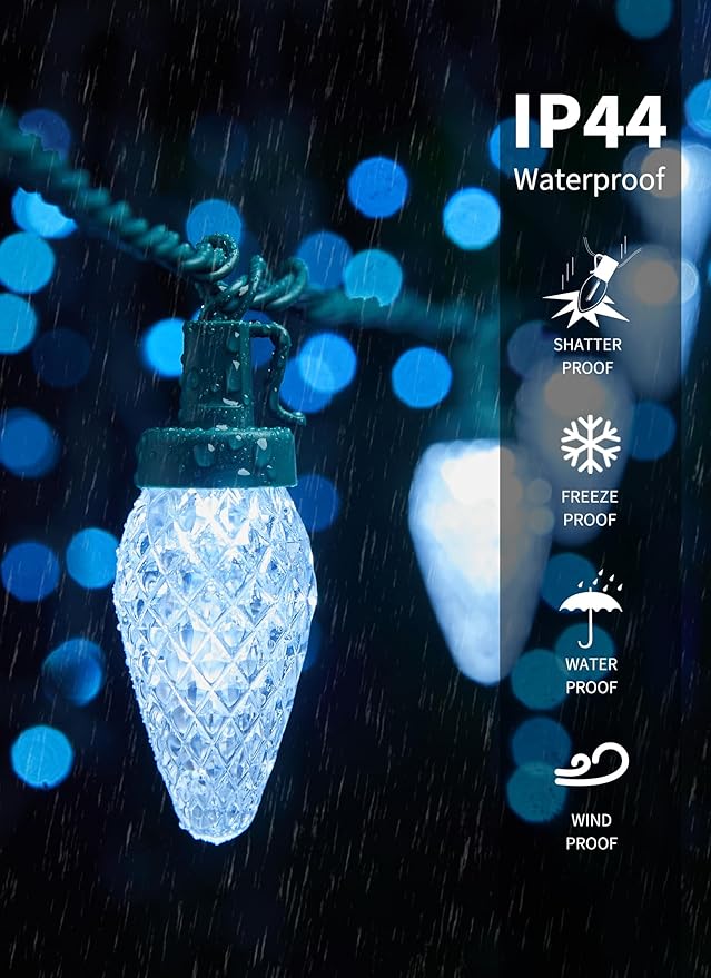 C9 LED Christmas Lights Outdoor, 81 Feet 100 LED String Lights With Timer & 8 Lighting Mode, Waterproof Commercial | Lumora