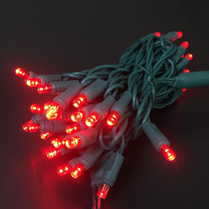 UL Listed 50 Count 5mm Red Led Lights,Outdoor Led String Lights For Garden Tree Decorations,17 Feet Green Wire (Red | Lumora