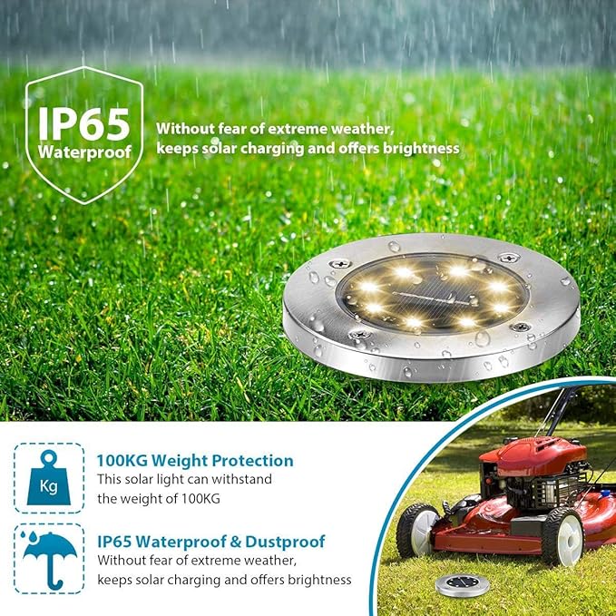 Aogist Solar Ground Lights - 12 Pack, 8 LED, Waterproof Outdoor Disk Lights for Pathway, Yard, Walkway, Patio, Lawn | Lumora