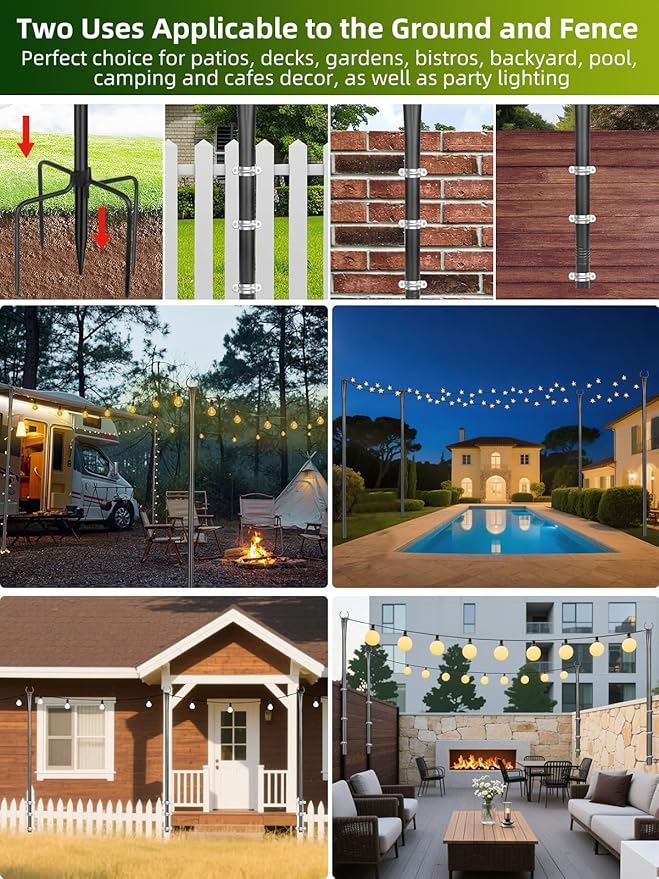 String Light Poles for Outside 4 Pack, 10ft Metal Outdoor String Light Poles for Deck - Ideal for Patio, Garden | Lumora