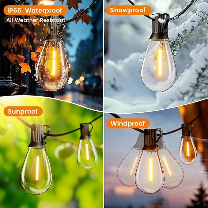 Outdoor String Lights, 50FT Patio Lights with 32 Shatterproof S11 Bulbs (2 Spares), IP65 Waterproof & Connectable, 2200K Warm White LED Hanging Lights for Cafe, Garden, Porch, Party Decor