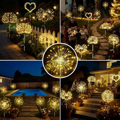btfarm Solar Garden Lights Outdoor, 8 Modes Firework Lights Solar Powered, Waterproof Twinkle Fairy Light Outside for Yard Patio Pathway Pool Christmas Party Decorative, 2 Pack, Warm White