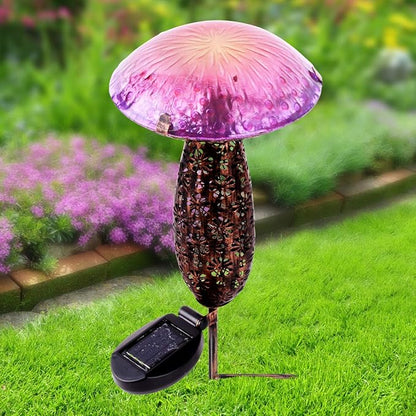 Hi-Line Gift Ltd. 78417-B Metal and Glass Solar Mushroom W/LED-Pink and Purple Garden Stake
