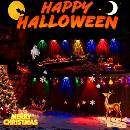 Solar Fence Lights Outdoor,12 Pack Solar Deck Lights,8 Fixed Colors ＆ Color Changing Modern Solar Powered,Waterproof LED for Step Stair Patio Backyard Porch Railing Halloween Christmas