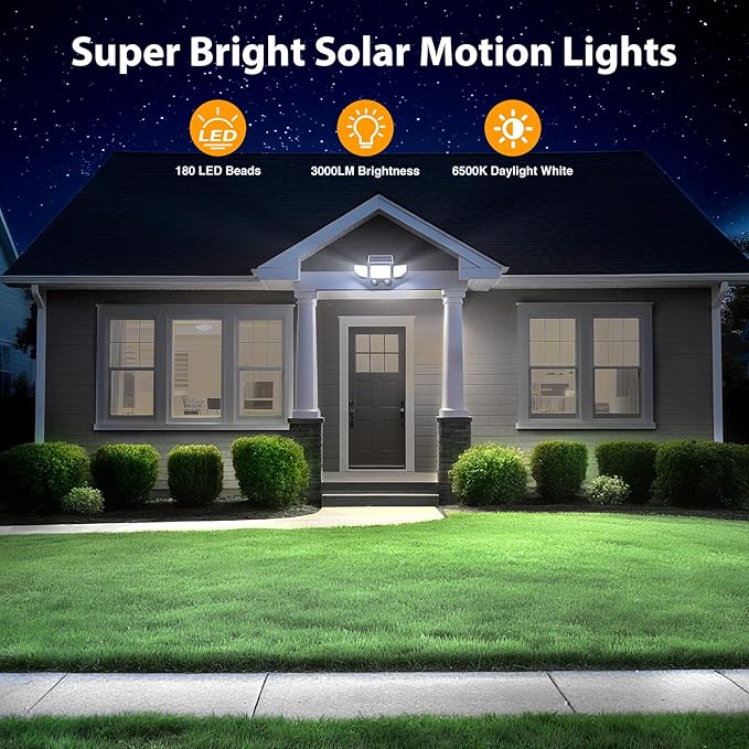 Onforu Solar Lights Outdoor, 3000LM 180 LED Motion Sensor Flood Lights with Remote Control, 3 Modes, IP65 | Lumora