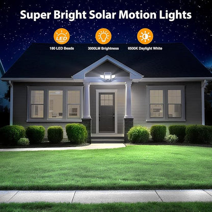 Onforu Solar Lights Outdoor, 3000LM 180 LED Motion Sensor Flood Lights with Remote Control, 3 Modes, IP65 Waterproof Security Lights for Yard, Pathway, Garden, Pool, Garage, 1 Pack